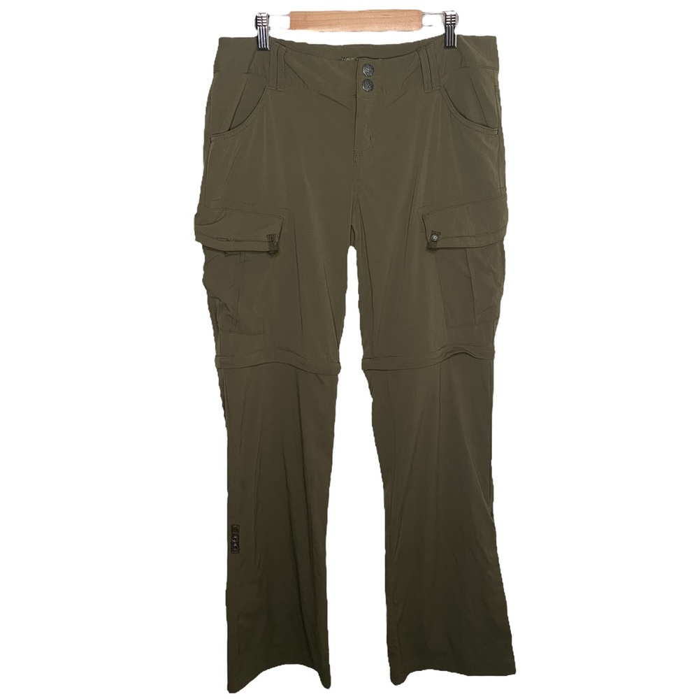Prana Womens Olive Green Cargo Pockets Convertible Straight Leg Size 10 Pants
